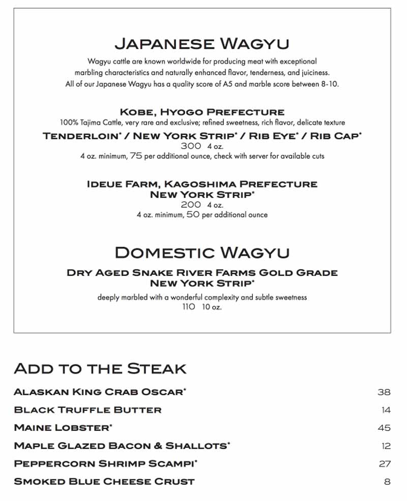 Menu for SW Steakhouse (3131 Las Vegas Boulevard South Las Vegas NV, 89109)