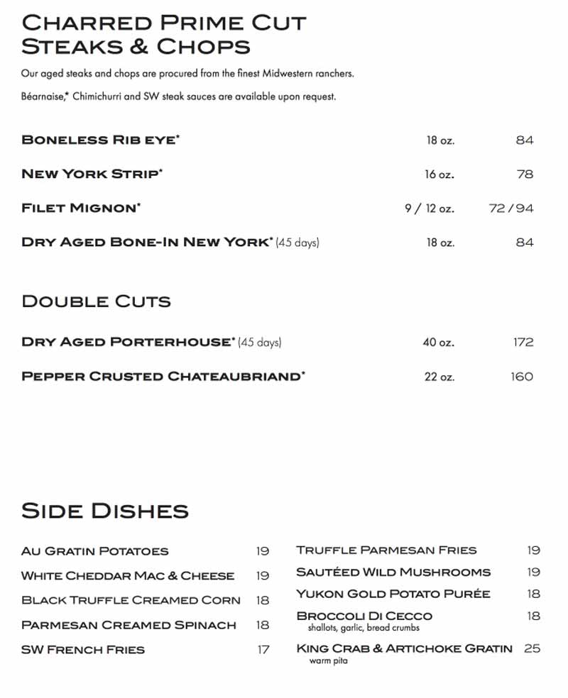 Menu for SW Steakhouse (3131 Las Vegas Boulevard South Las Vegas NV, 89109)