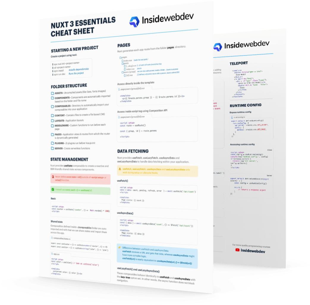 Nuxt 3 Cheat Sheet insidewebdev