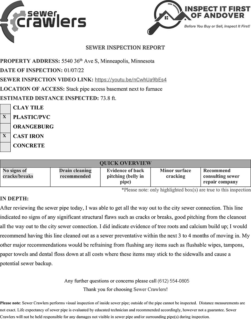 Sewer Inspection Inspect It First of Andover