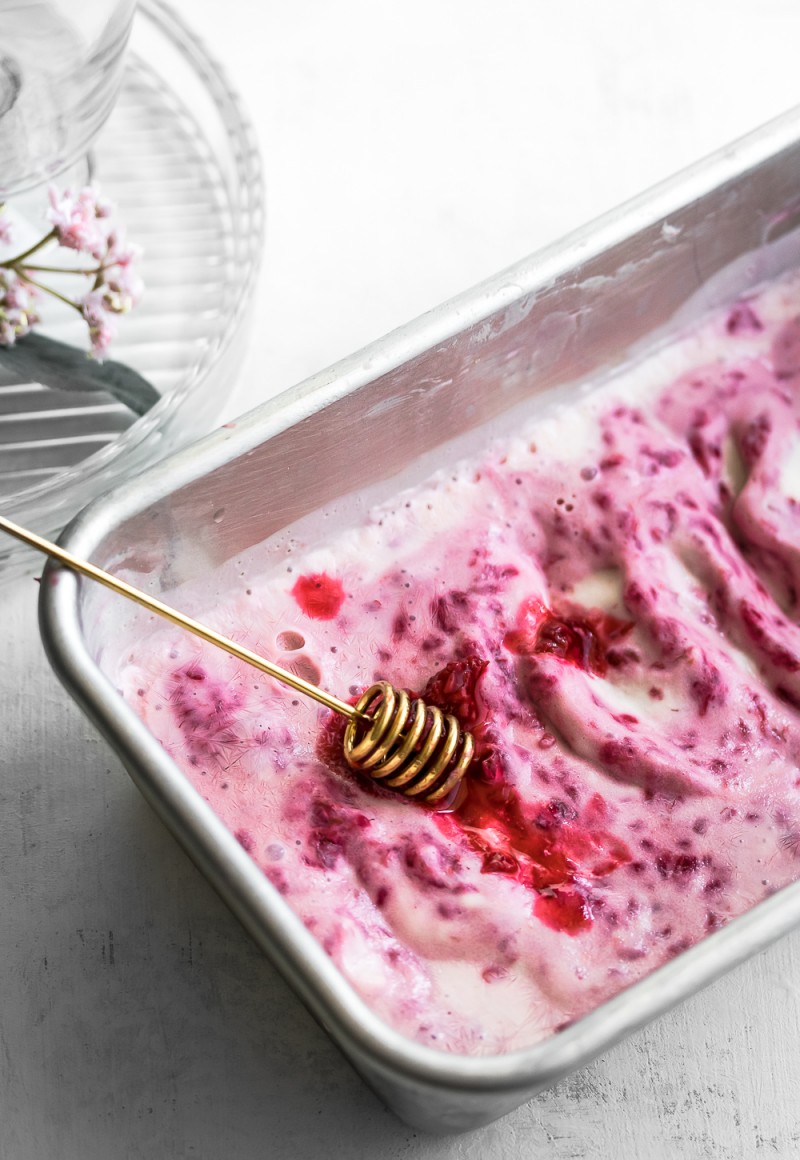 Low Carb Vanilla Frozen Yogurt with Roasted Raspberries Inspector