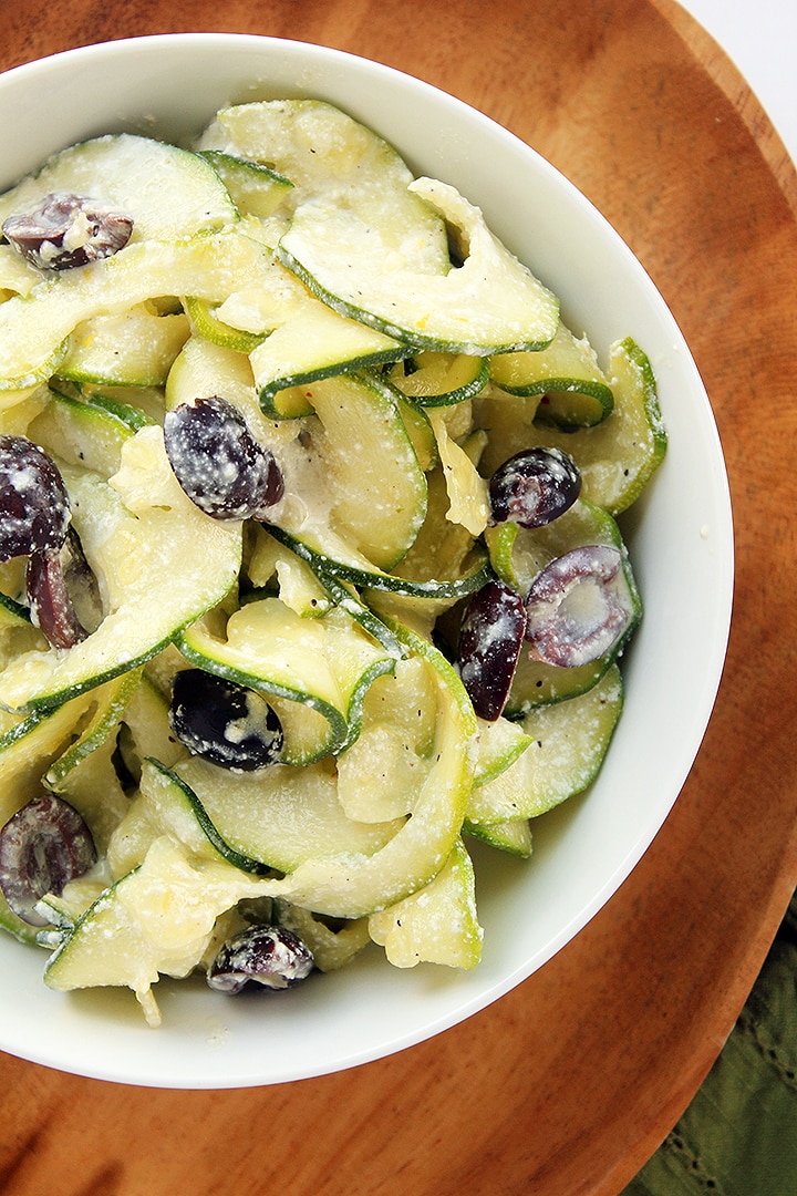 Lemon Ricotta Zucchini Pasta with Kalamata Olives Inspiralized