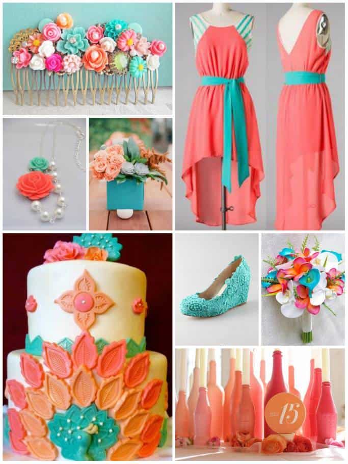 Color Combo Peach and Coral + Turquoise Inspired Bride