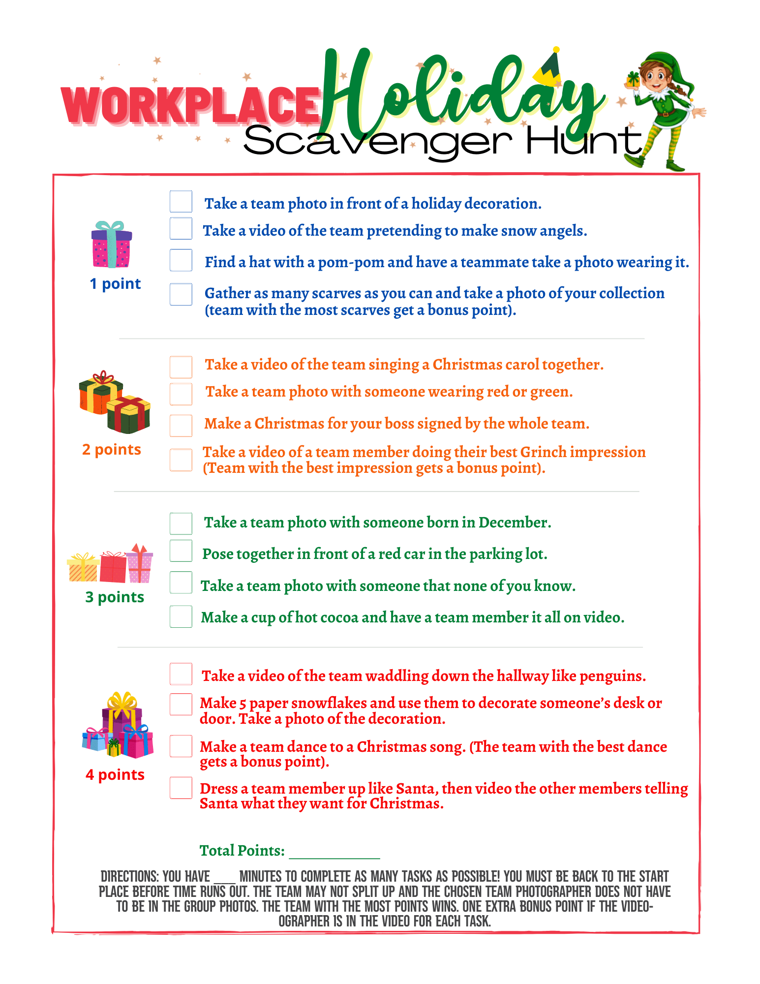 Workplace Holiday Scavenger Hunt, Holiday Games for Work, Office Christmas Party Games