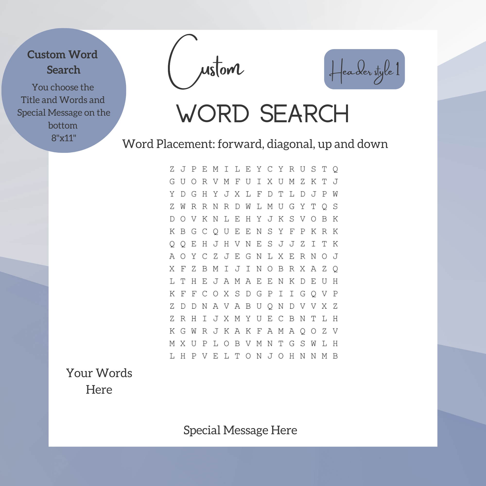 Custom Word Search Puzzle - Inspired Fun