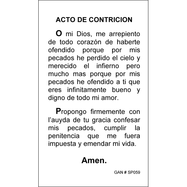 Acto De Contricion Prayer Card Inspired Prayer Cards