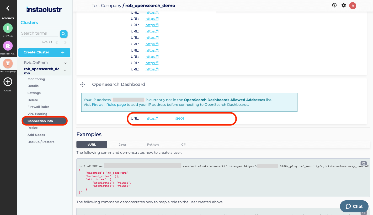 Connecting to OpenSearch Dashboards Instaclustr