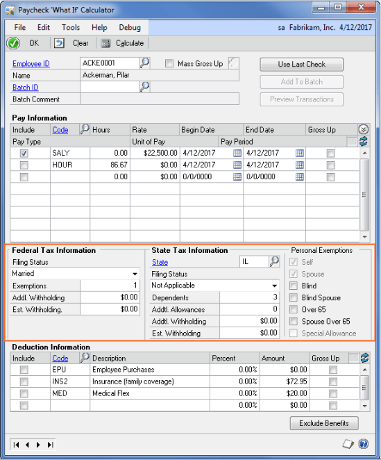 Paycheck Calculator GP 2013 R2 Features