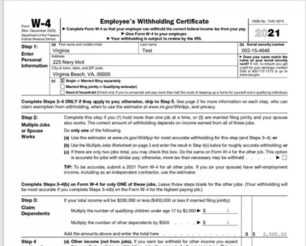 W 4 Tax Forms Printable