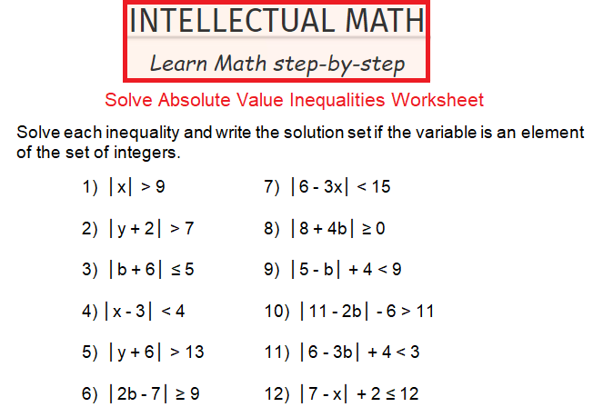 Solving Absolute Value Inequalities Worksheet