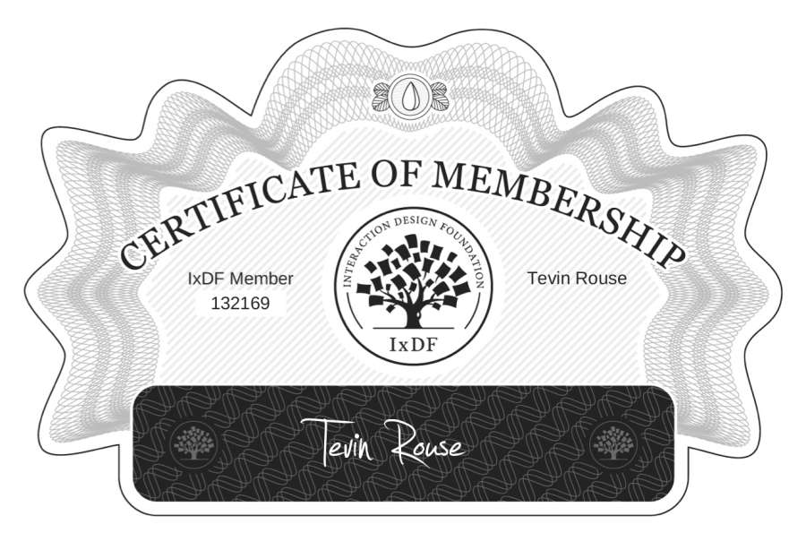 Tevin Rouse Certificate of Membership IxDF