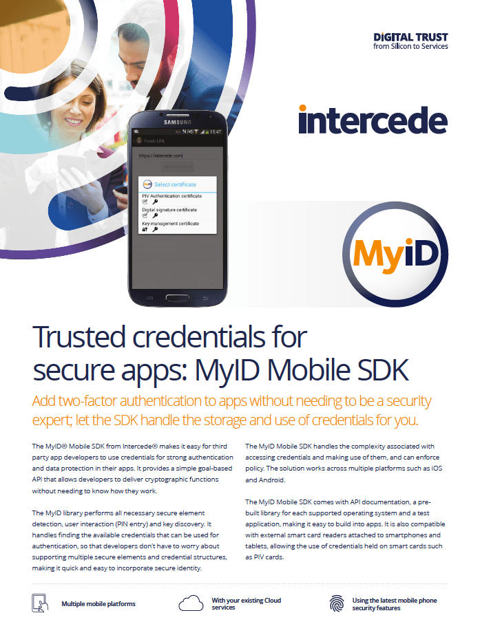 Twofactor authentication for apps MyID Mobile SDK Intercede