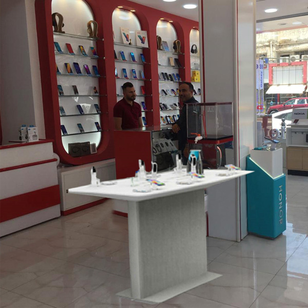 Instore Samsung Smart Table Placement made of aluminum and compressed wood.