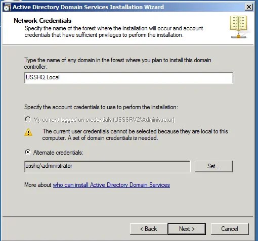 Installing Active Directory Adding child domain to AD DS Forest in