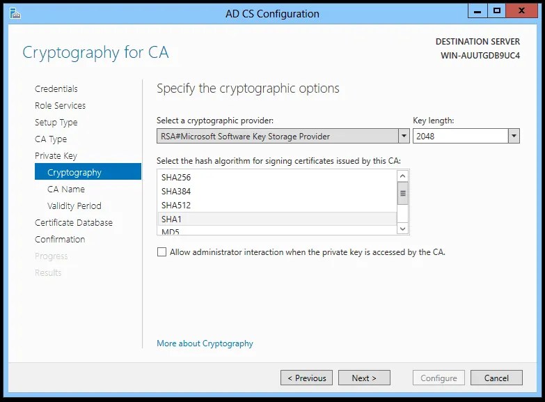 Key Size for a Root Certificate Server in Windows Server 2012 AD CS