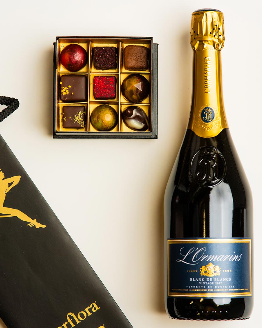 L'Ormarins Blanc de Blancs sparkling wine and chocolates Gourmet