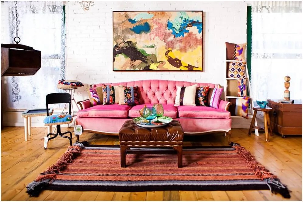 10 Impressive Living Room Designs with Striped Area Rug Interior Idea