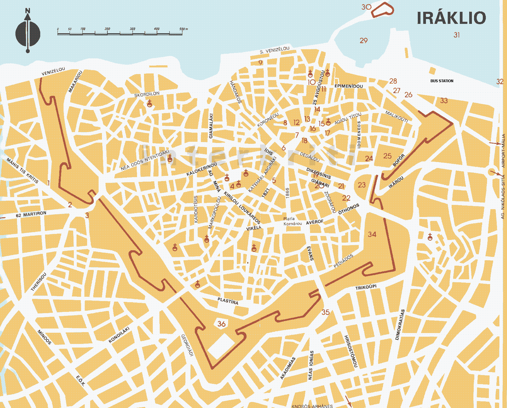 Iraklion Kaart interkriti Maps of Crete, Greece scanned map of Iraklion city