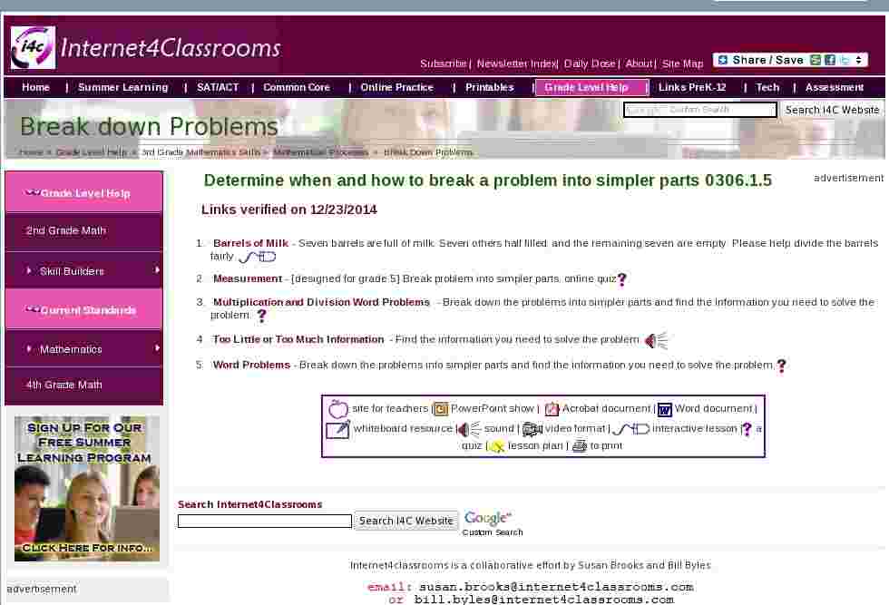Break down a Problem Third 3rd Grade Math Standards at I4C