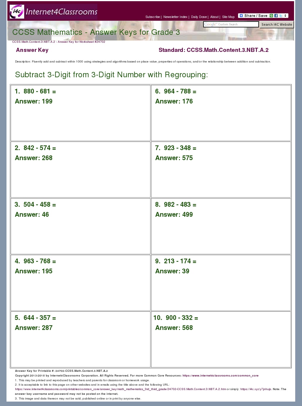 Answer Key Download Worksheet 24702. CCSS.Math.Content.3.NBT.A.2