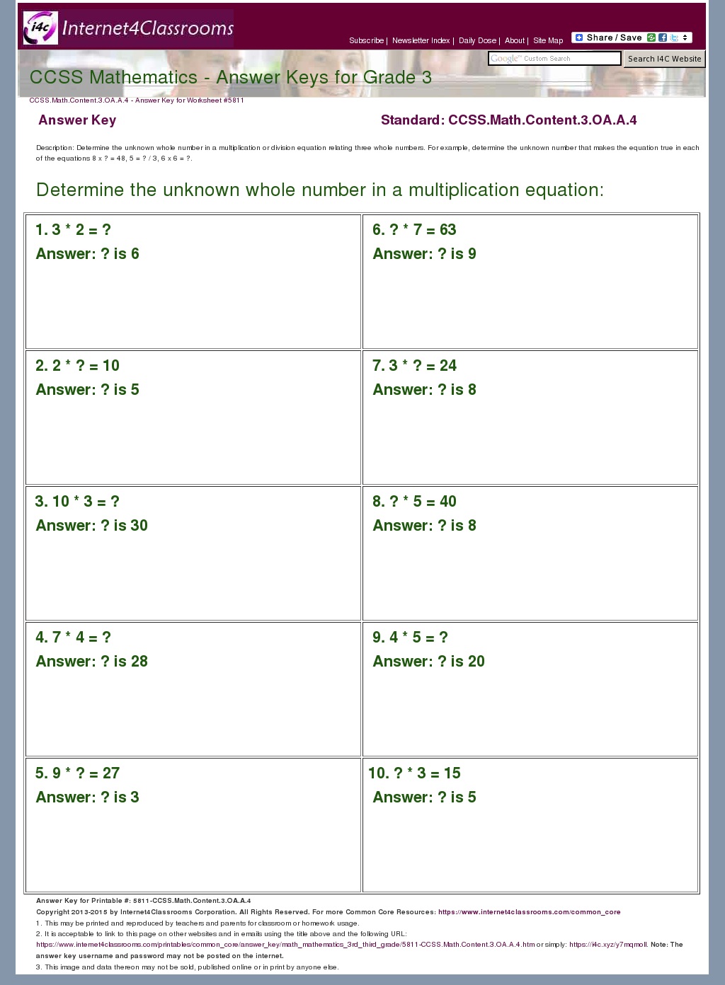 Answer Key Download Worksheet 5811. CCSS.Math.Content.3.OA.A.4