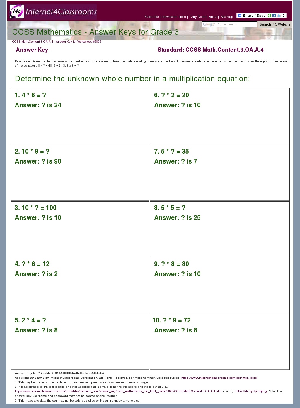 Answer Key Download Worksheet 5895. CCSS.Math.Content.3.OA.A.4