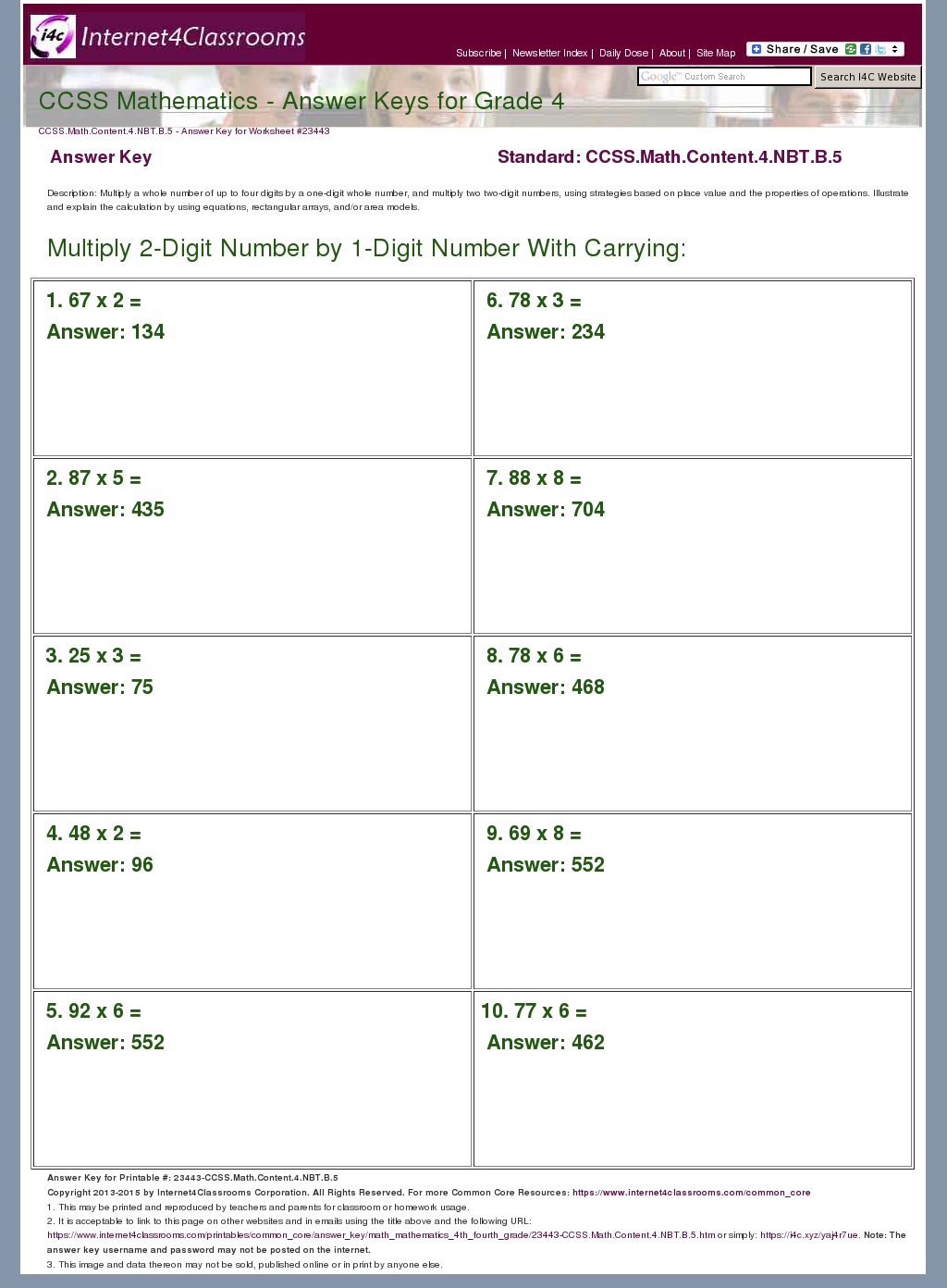 Answer Key Download Worksheet 23443. CCSS.Math.Content.4.NBT.B.5