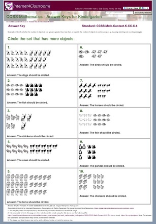 Answer Key Download - Worksheet #19359. CCSS.Math.Content.K.CC.C.6