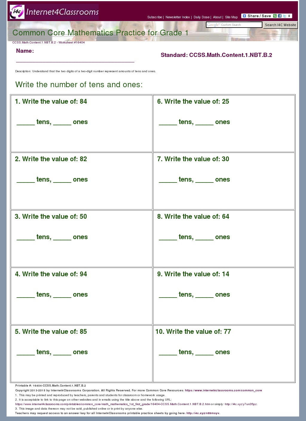 Description/Download Worksheet 16404. CCSS.Math.Content