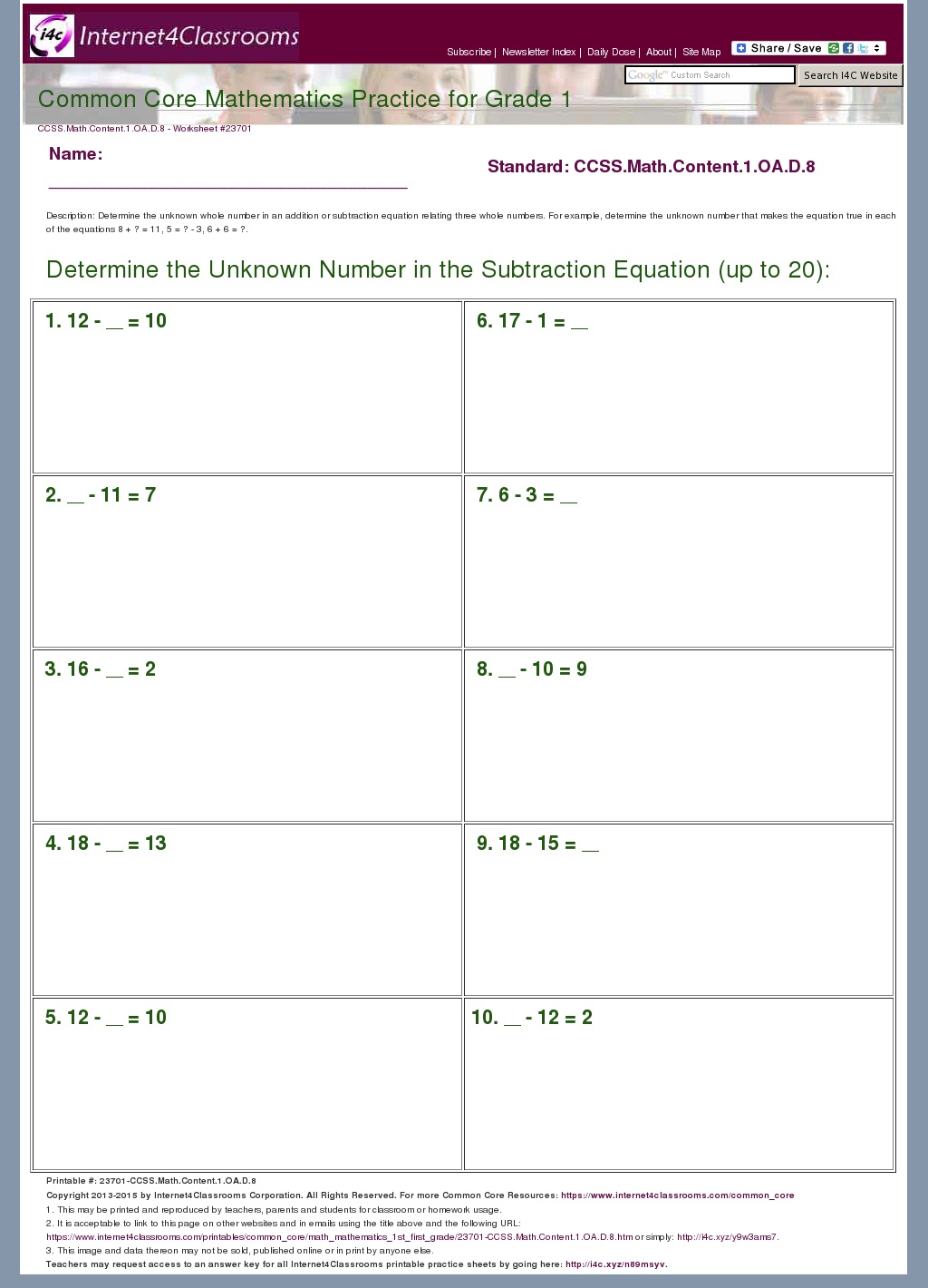 Description/Download Worksheet 23701. CCSS.Math.Content