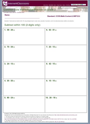 Description/Download - Worksheet #3401. CCSS.Math.Content.2.NBT.B.5