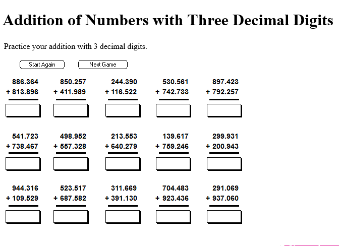 Seventh Grade Interactive Math Skills Decimals