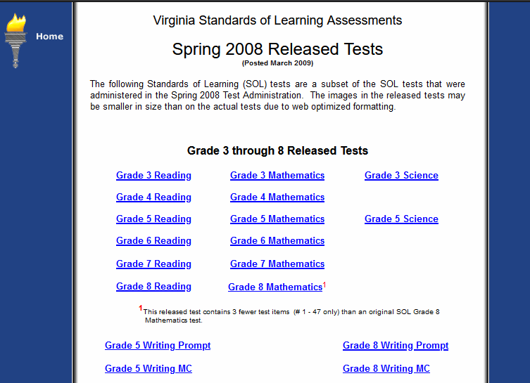 Released State Standard Assessments to Print for 8th Grade Test Prep