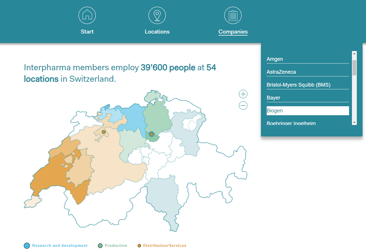 Interactive map of Switzerland as a pharma hub Interpharma
