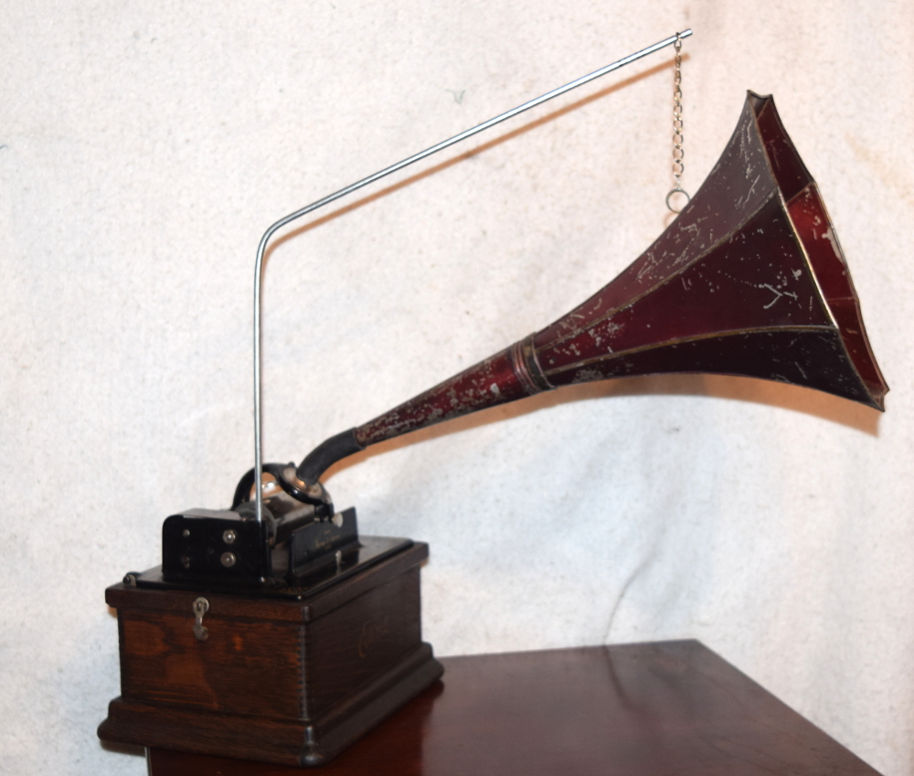 Edison Fireside Phonograph with red baby morning glory horn for sale