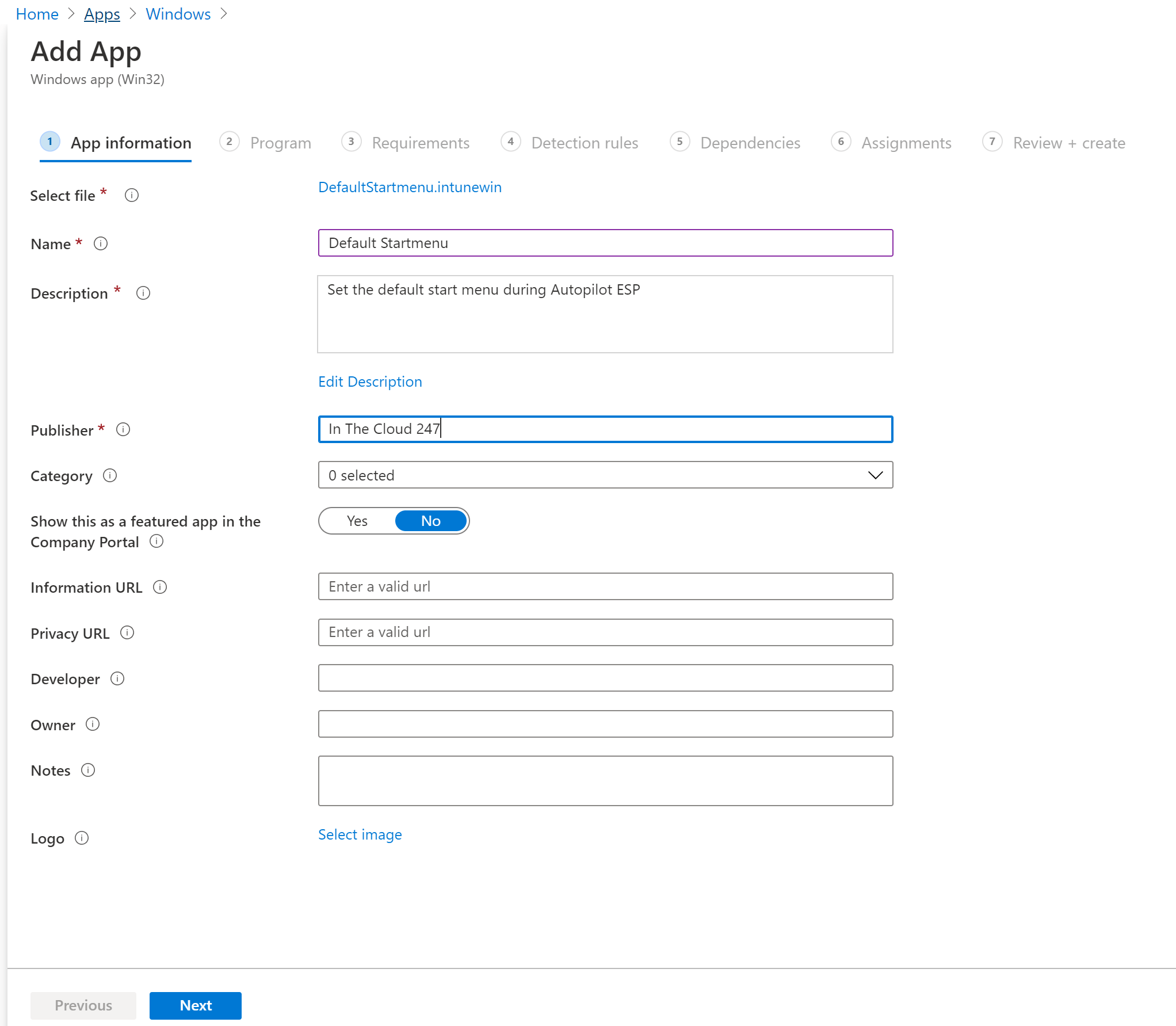 Intune Default Start menu35 Peter Klapwijk In The Cloud 247
