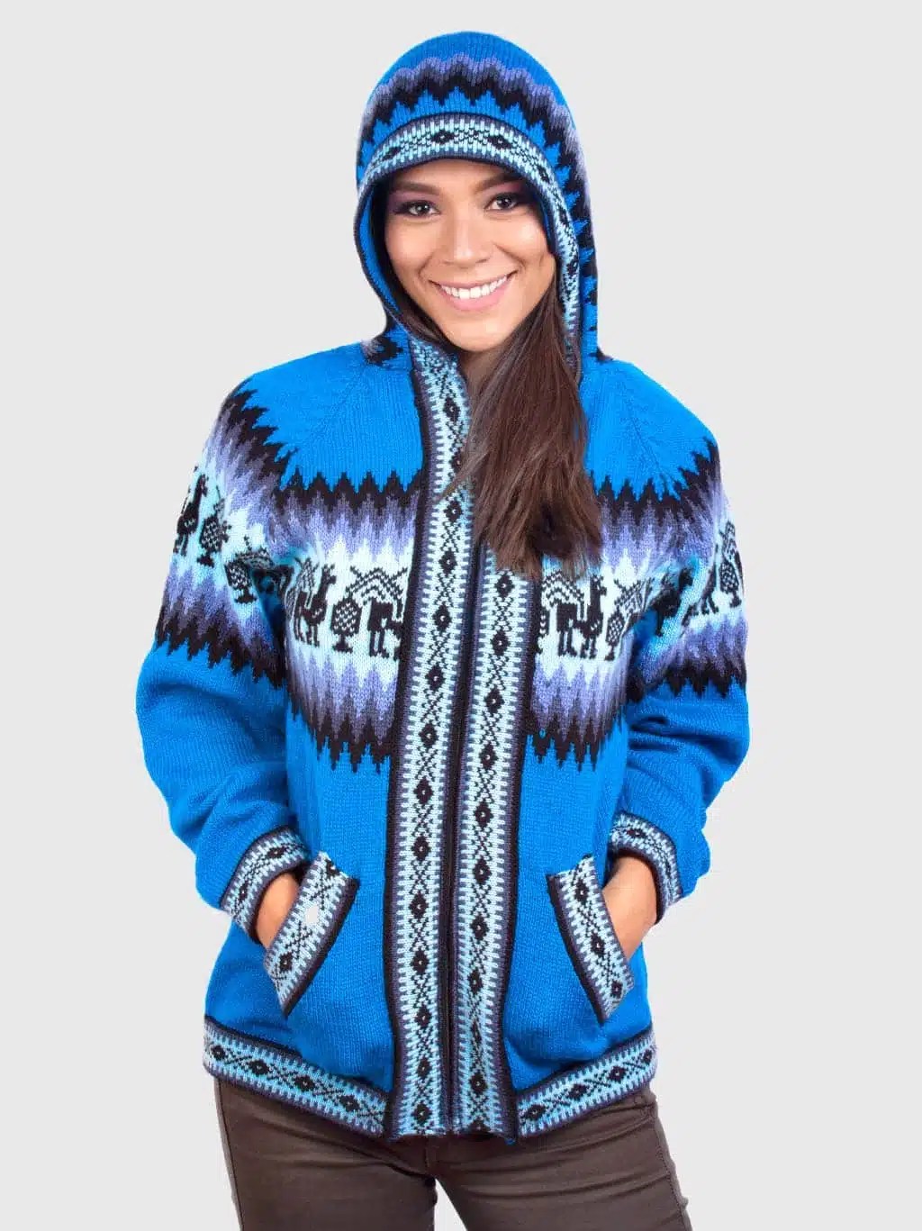 Alpaca Women's Knit Hoddie Turquoise Sweater Inti Alpaca Alpaca