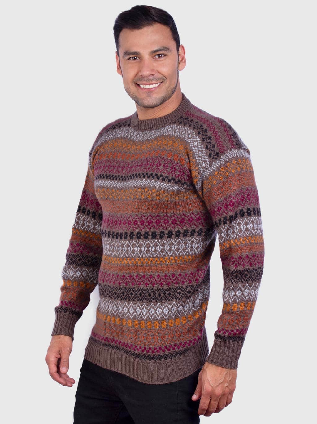Soft Brown Crewneck Alpaca Sweater for Men IntiAlpaca Alpaca Clothing