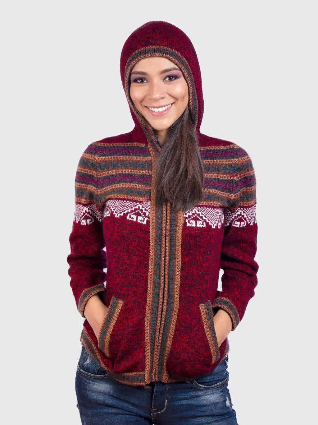 Women’s Hooded Red Melange Alpaca Sweater Inti Alpaca Alpaca Clothing