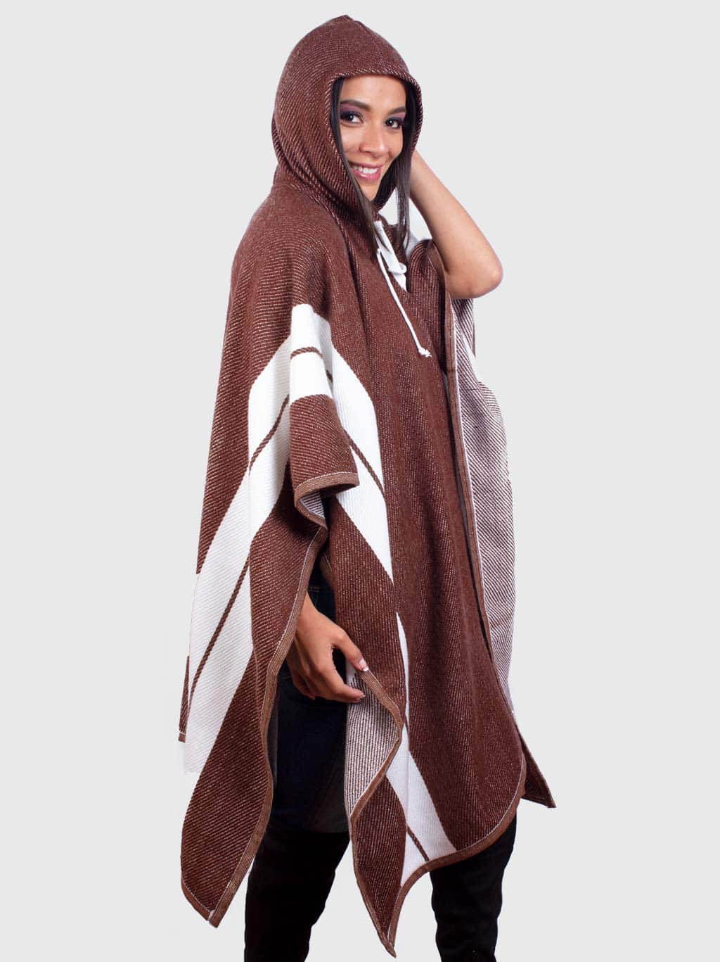 Hoodie Brown Alpaca Poncho for Women “Wara” Inti Alpaca Alpaca