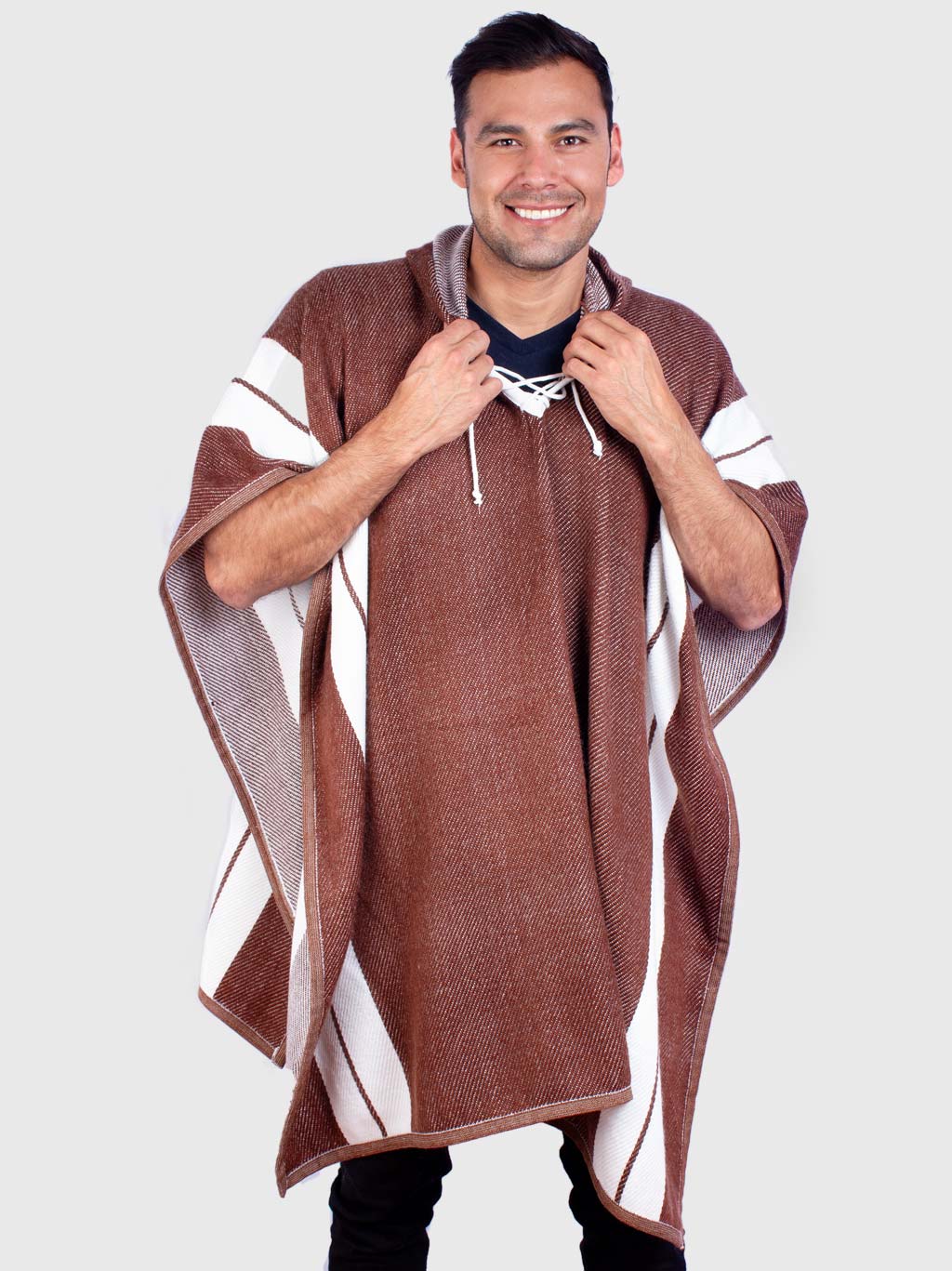 Men's Hooded Poncho in Brown Alpaca Wool Warm and Soft Cape for Winter