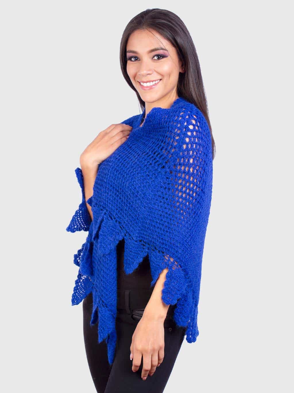 Artistically Hand Crocheted Alpaca Shawl in Blue "Trinidad" Inti