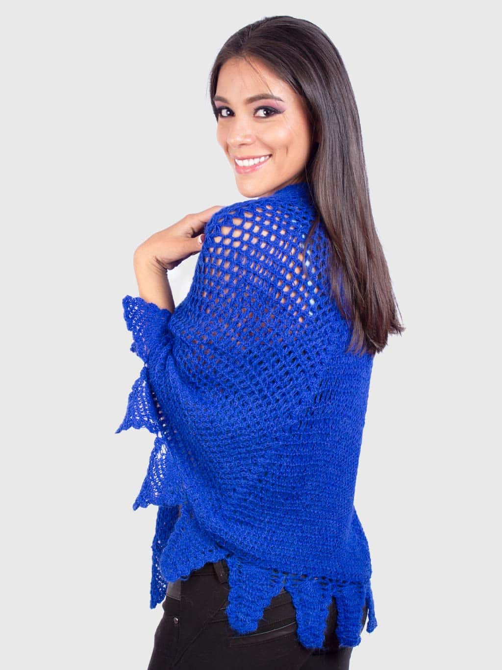 Artistically Hand Crocheted Alpaca Shawl in Blue "Trinidad" Inti