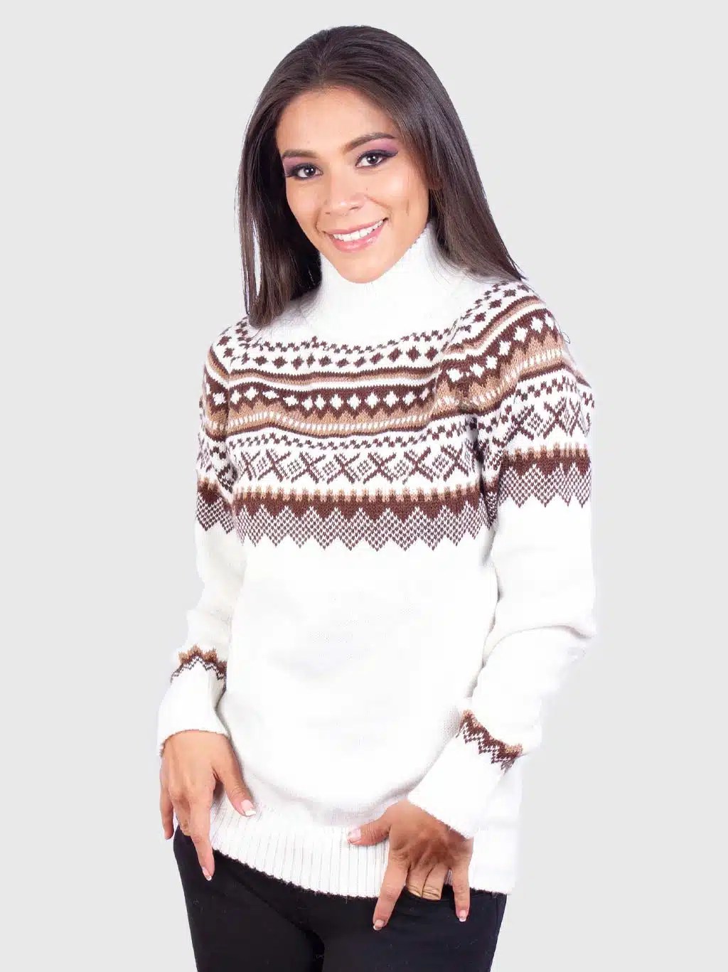 Turtleneck White Alpaca Sweater for Women Inti Alpaca Alpaca Clothing