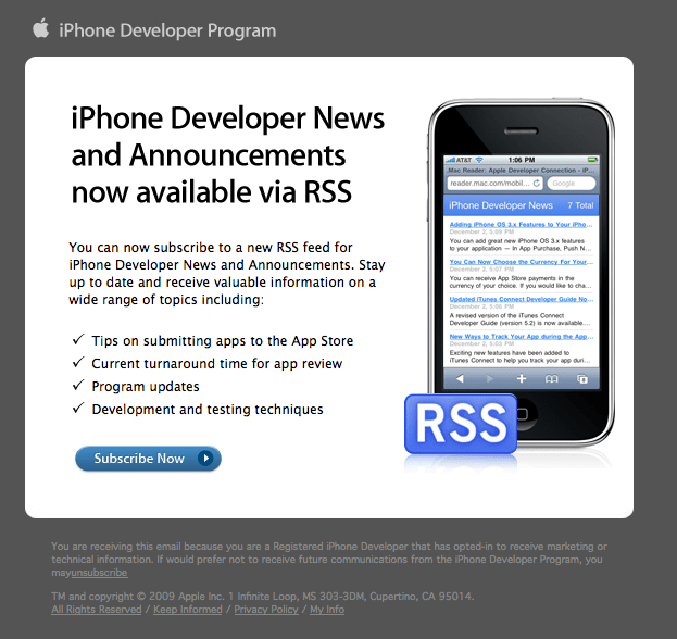 Apple using RSS to keep iPhone developers up to date on