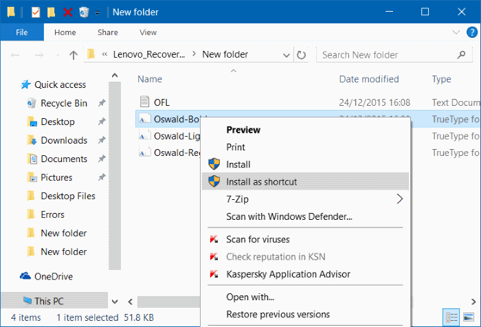 How To Install Fonts As Shortcuts To Save Space In Windows 10