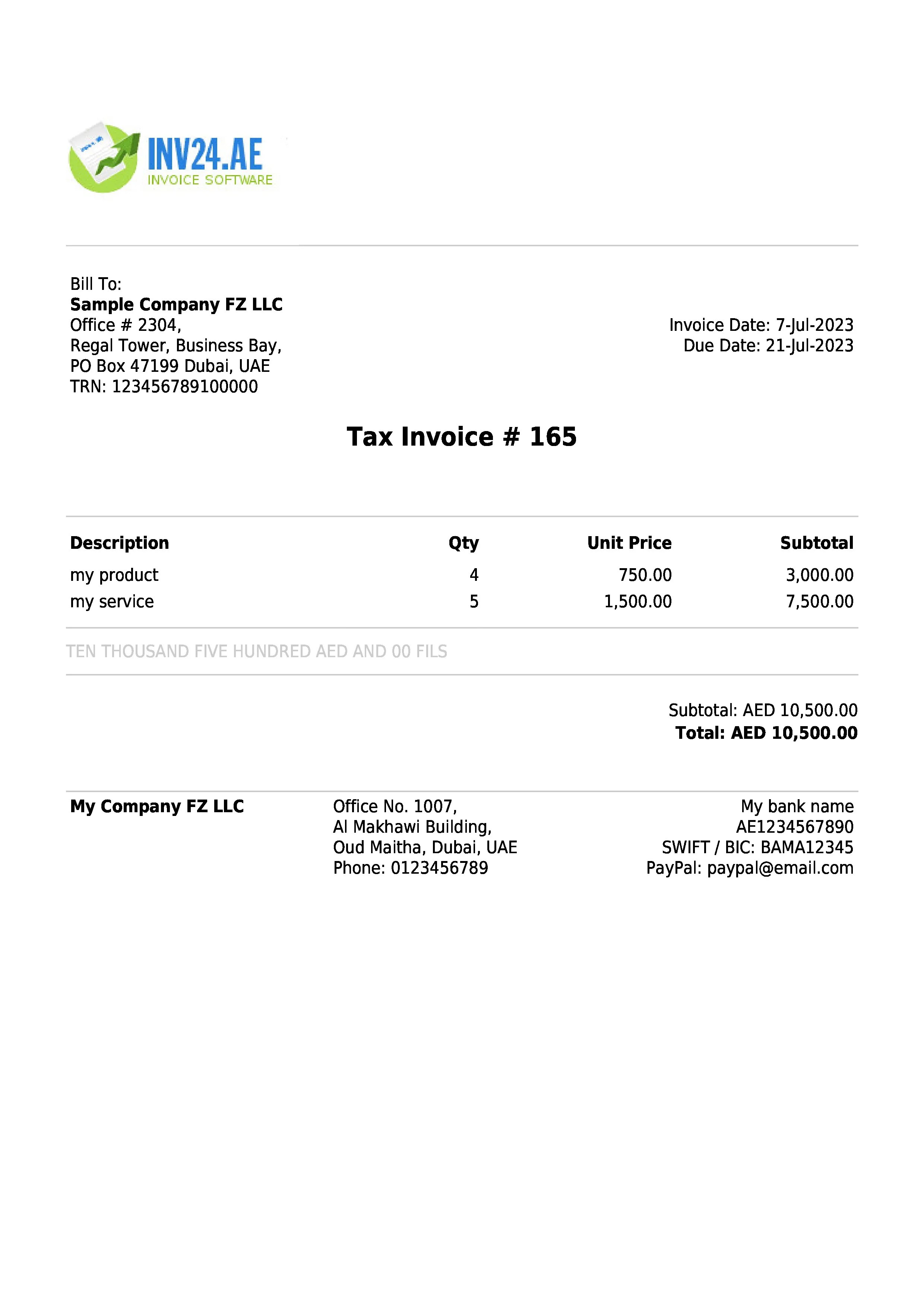 Invoice for VAT nonpayer in UAE Definition, Sample and Creation