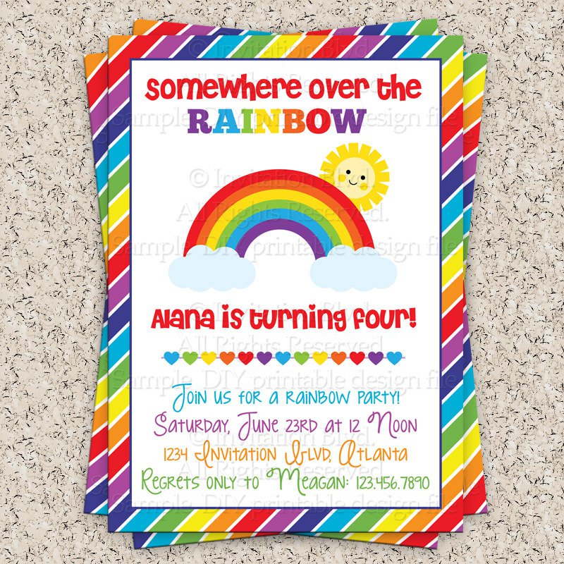 Rainbow 1st Birthday Invitations