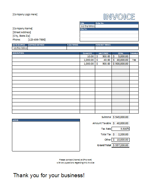 Editable Invoice Template Excel invoice example
