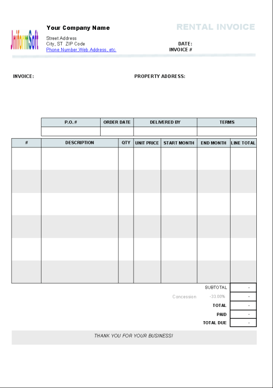 Monthly Invoice Template invoice example